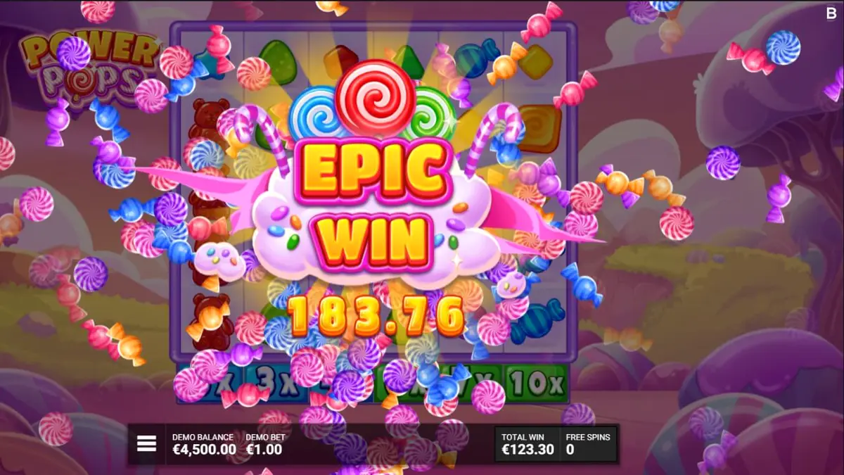 Interface colorida e doce do slot Power Pops com pirulitos e doces