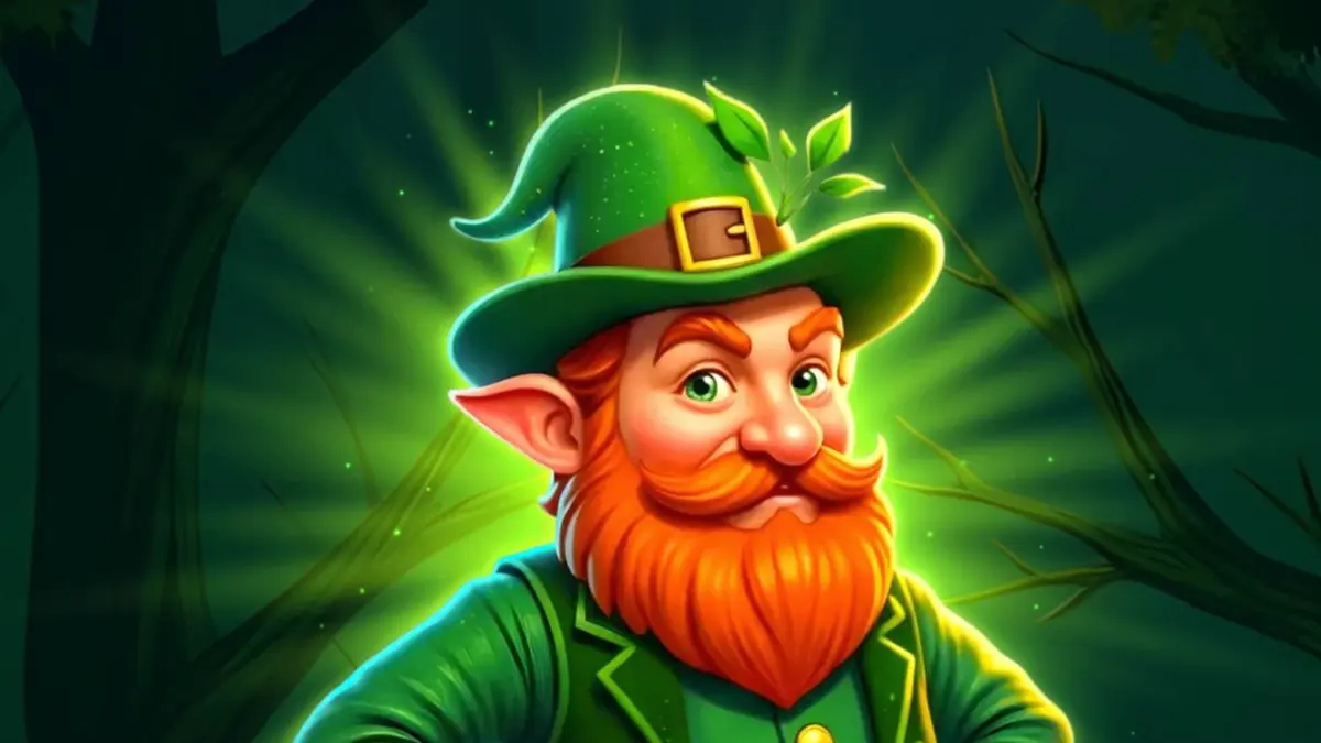 Cena vibrante do jogo Majestic Leprechaun com elementos de folclore irlandês e moedas de ouro.