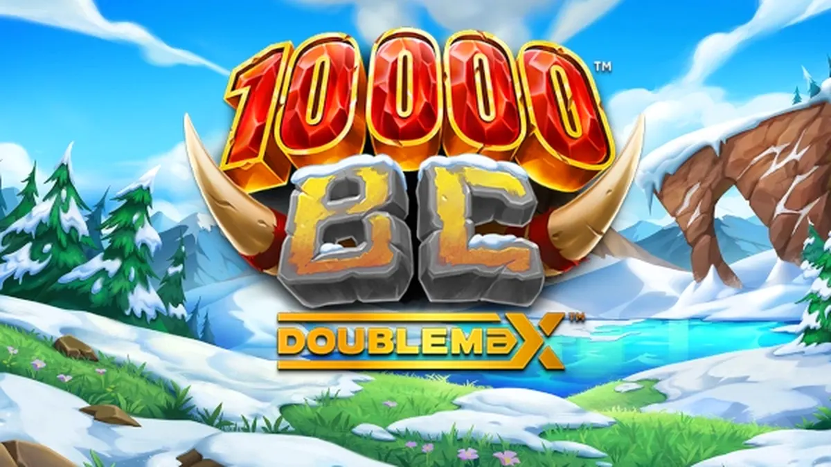 Cenário gelado e épico do slot 10000 BC DoubleMax com símbolos de mamute